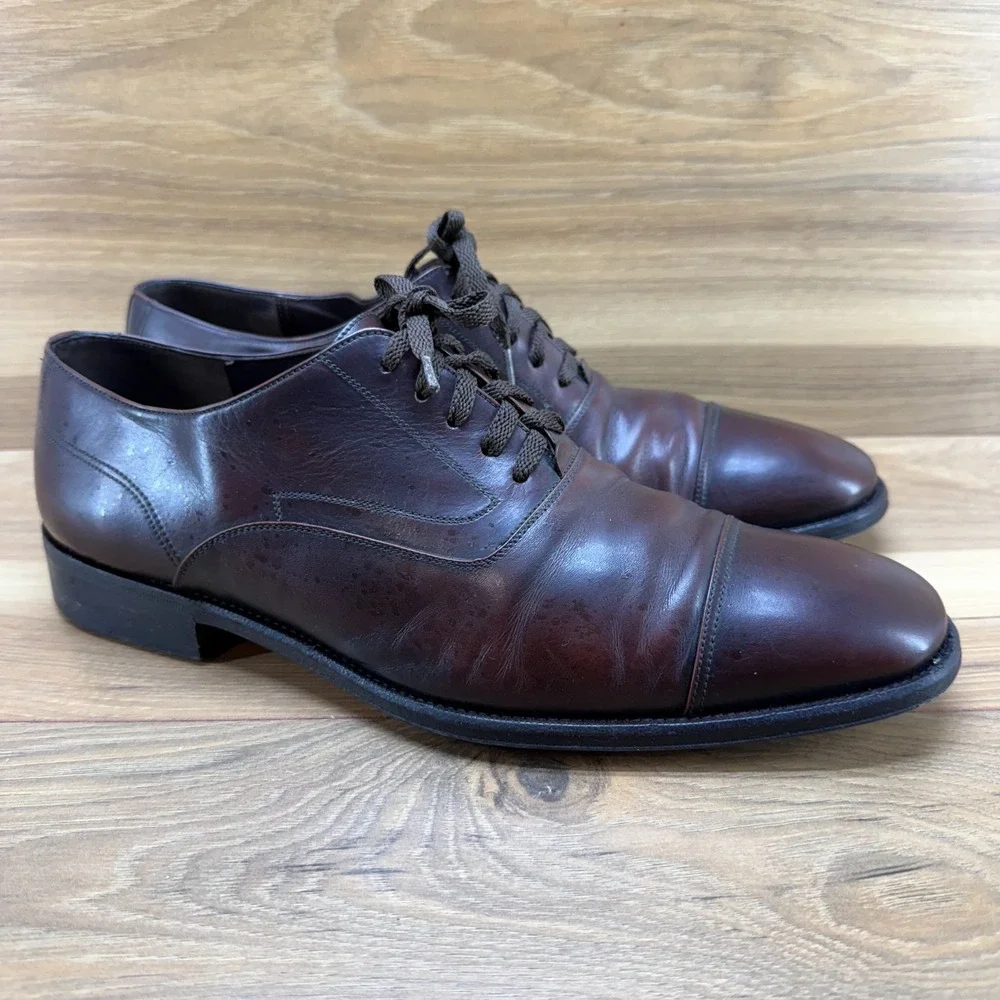 Salvatore Ferragamo‎ Mens 8 EE Brown Leather Cap Toe Dress Shoes